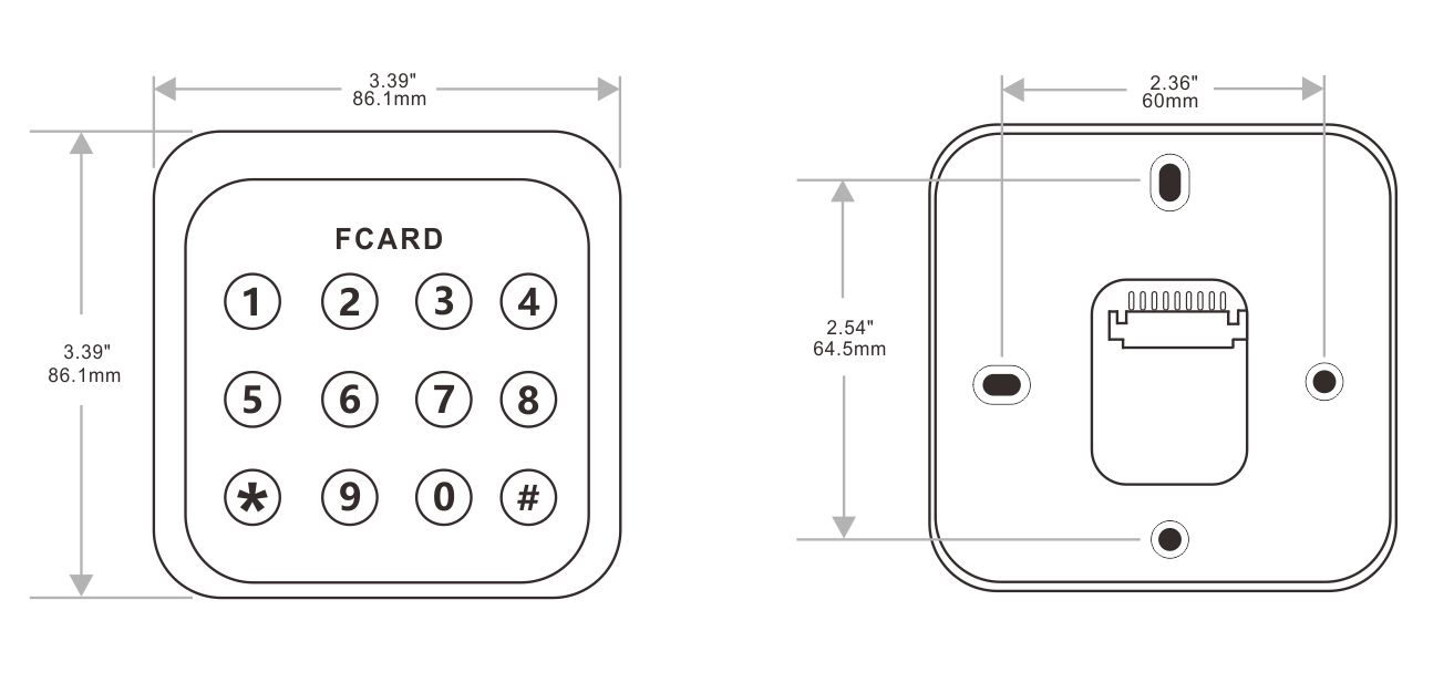 按键门禁读卡器的尺寸图 按键门禁读卡器的尺寸图