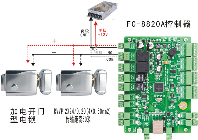 双门门禁控制器与电控锁的接线
